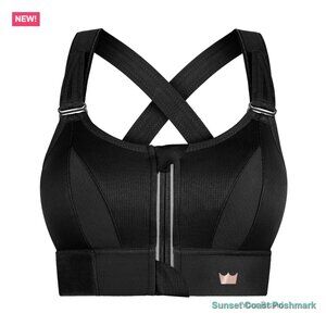 High Impact Sports Bra with Zip Front Closure, Adjustable Straps